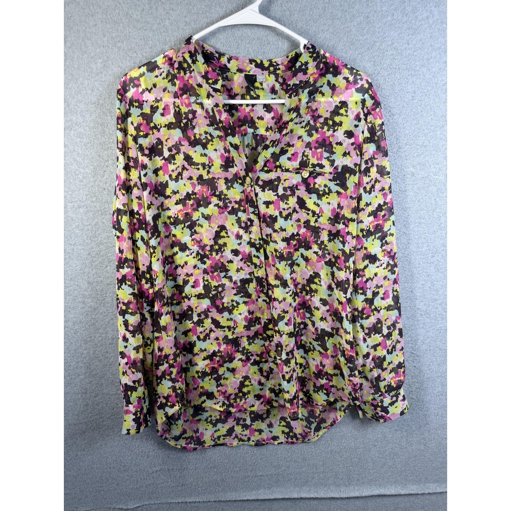 KUT From The Kloth Blouse Womens Small Multicolor Print Sheer Chiffon Tunic Top